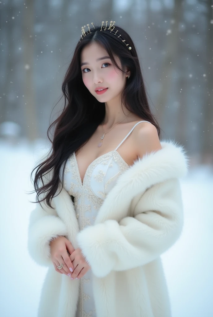 Beautiful caucasian girl, Realistic, Photorealistic, Highly detailed, half body shot, Smooth, sharp-focus, 8K High definition, insanely detailed, Intricate, elegant, art by artgerm, Snowy winter