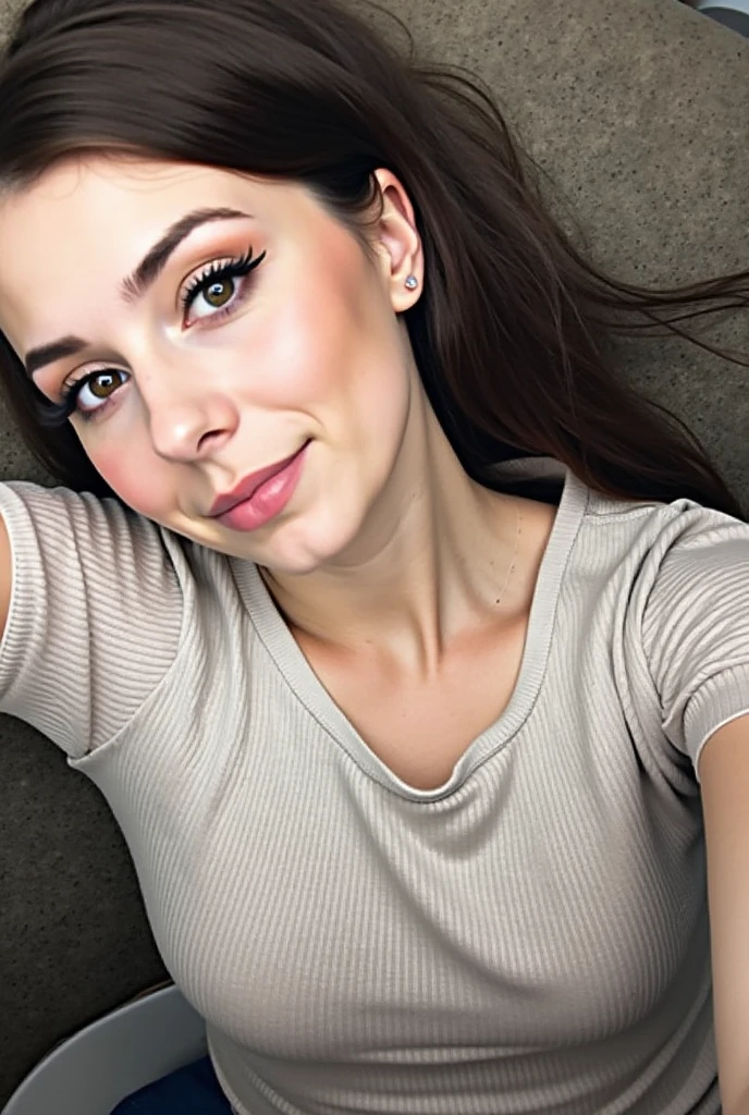 23 year old hyper realistic Irish girl with freckles without tattoos in selfie mode for instagram snapchat influencer with curves in dress big eyelashes. evening
