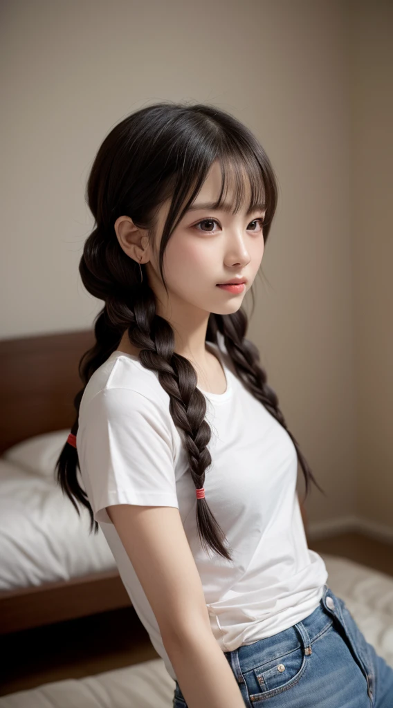 High resolution, High level image quality, high detail,, anatomically correct, sharp, gray bacKground、((Japanese)), alone,snow-white sKin,fair sKin、plump lips、very cute、(((small breasts、small breasts)))、An ennui looK、 well-shaped chest, mesh brown hair、twin tails:1.3、short hairのtwin tails:1.1、short hair、stylish blacK dress:1.3、(((stand upright, facing the center of the screen.))) ((upper body angle))、RAW photo、highest quality、super resolution、best image quality、masterpiece、8K