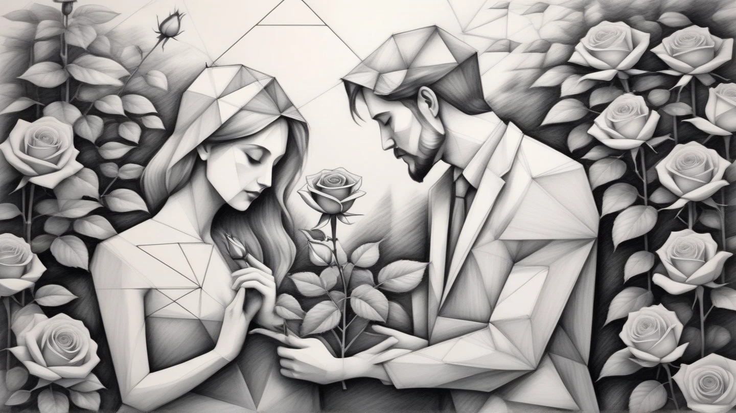 gformix geometric sketch lovers with rose in garden
 <lora:gformix:0.8>