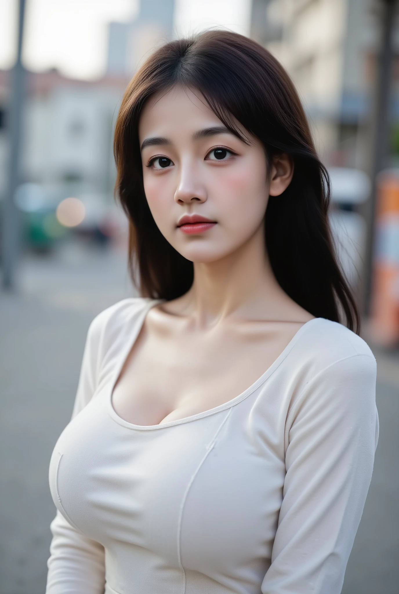 Arafed asian woman in a white top posing for a picture - SeaArt AI