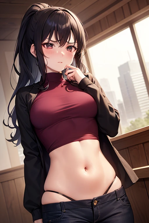 a woman, (realistic), (hyperrealism), (photorealistic), depth of field, eye makeup:0.5, (upper body:1.2), (narrow waist:0.7), looking at the viewer, casual outfit, at the city streets, topless