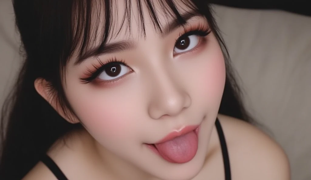 ((Best Quality, 8K, Masterpiece: 1.3, ultra-high resolution: 1.3)), Upper Body (1.3), Colossal (5), Outstanding Style, Gentle Face, young girl 20 years old, asian face, puffed up chin, Parallel Eyebrows, great smile, perfect teeth, (smiling happy to see you: 1.5), cute make-up, thick bra that emphasize perfect cleavage, big breasts: 1.9, amazing breast enhancement, deep cleavage, refresh, (blushing hard:1.3), (artistic pink make-up), eye shadow, perfect e-girl long strong winged eyeliner: 1.7, double eyelid, full red colored lips, red lips, thin eyebrows, blushing hard, cute red cheeks, really fine round sparkling eyes, Soft skin, perfect flawless photorealism, eye contact, perfect body, (extremely detailed cleavage: 1.4), attractive girl, gorgeous young appearance, submissive gaze, teasing you, wants your cum:1.3, surprised, (jaw drop:1.3), skin details, sexy arms, lovely girl, beautiful eyes, real face, real skin, real face, mouth open tongue out: 1.2, sharp focus on breasts, yoga pants, ambient dim front lighting, looking at you, cum on breasts, presents herself with confidence, desperate look, posing, leaning forward displaying cleavage, close up, breasts covered in cum: 1.4, eye contact at the peak of sexual excitement, messy ponytail hair, slutty lovey dovey expression, chubby face