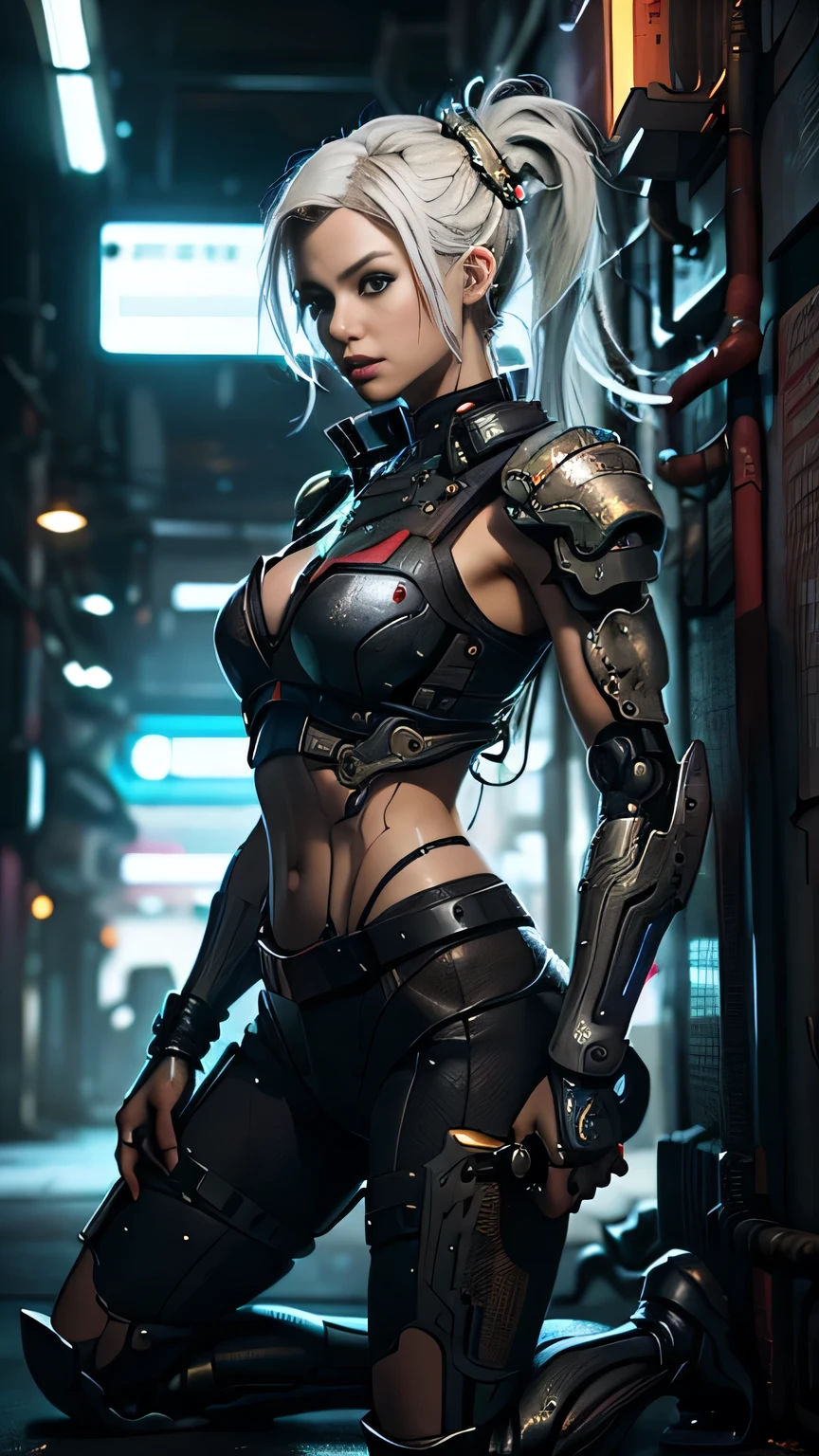 A woman very beautiful cyberpunk samurai, she is holding a katana sword, pulling the katana out of its sheath, she is holding a sword, Korean polearm ornate back decoration, realistic 3D anime style, cgsociety 9,2.5D cgi anime fantasy artwork, realistic 3 d anime.pose beautiful.redAssassin.Standing and sitting with hands on knees, carrying sword on shoulder.(Standing with arms crossed over chest, back to wall).white hair.big thighs.lolita robot.