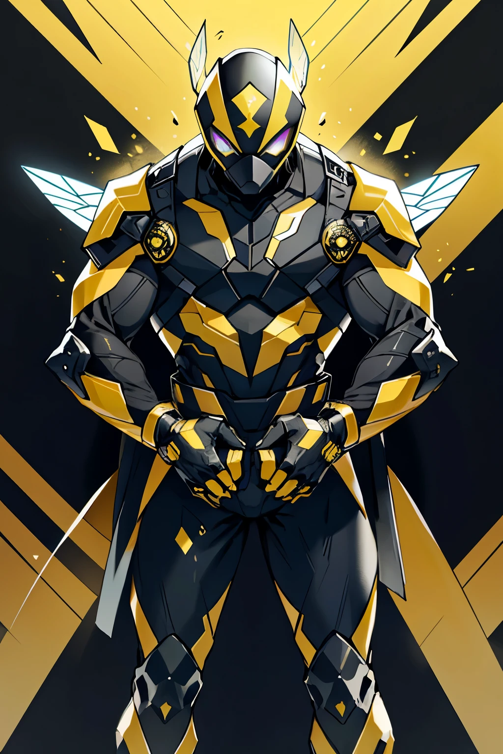 appearance:
mask: A black and yellow helmet with a shiny hexagonal eye design reminiscent of Of a wasp. Incorporates an air filtration system .
Clothes: A black stealth suit with gold reinforcements , inspired by the armor of a ninja . It has hexagonal details on the fabric and a wasp logo on the back .
Gloves and boots: Designed with specialized grip for climbing walls and moving with extreme agility .