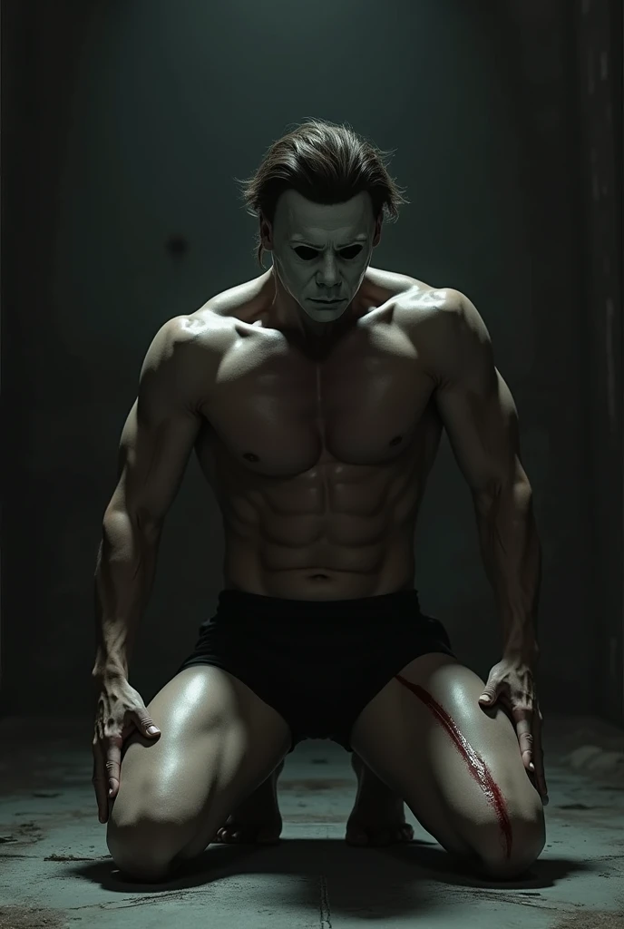 Shirtless tattooed Sexy Michael myers knife peek a boo