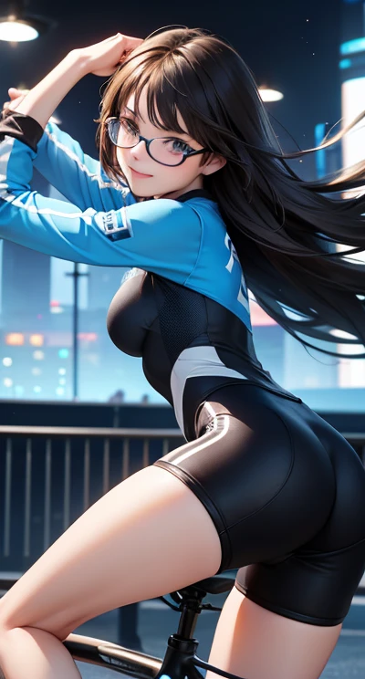 A woman in a blue top and black pants poses for the photo, a hyperrealistic schoolgirl, Realistic Schoolgirl, Seductive Anime Girl, a hyperrealistic schoolgirl, asuka suit under clothes!, Ecchi anime style, beautiful anime high school girl, wearing a swimming wear, Anime Girl, Ecchi, School Girl, beautiful alluring anime teen, wearing leotard