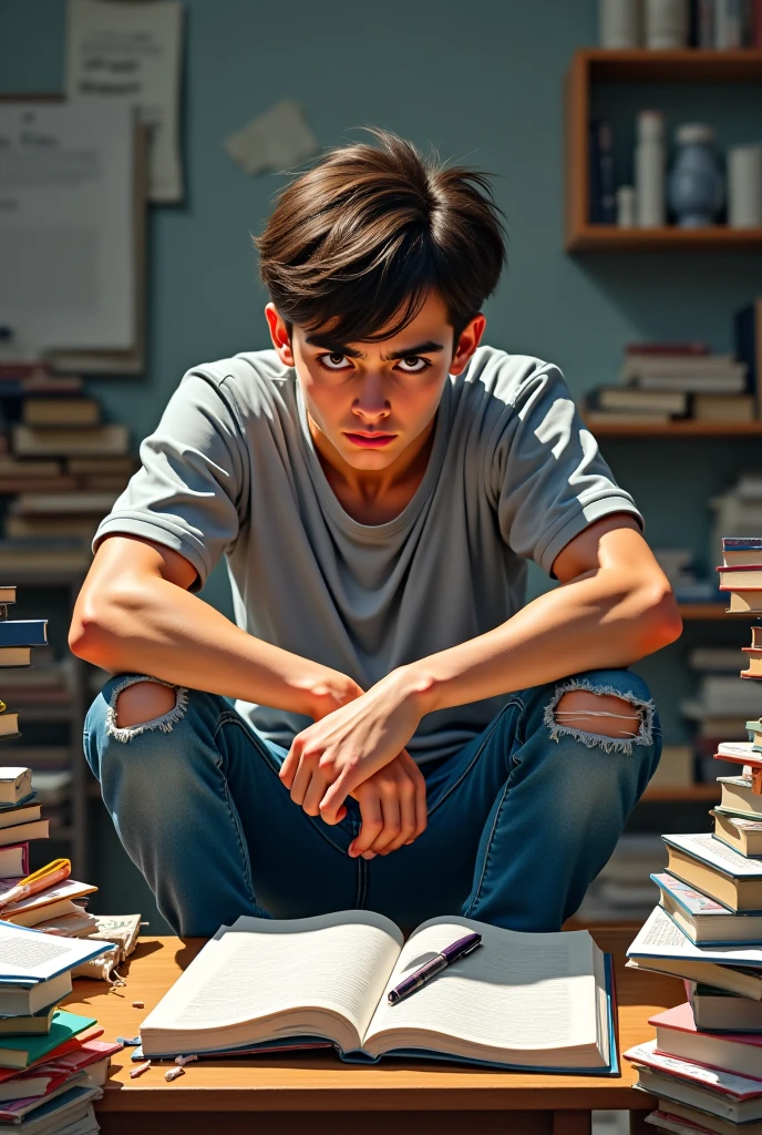 A confident student with books , reaching for success, realistic image.
- A background that includes elements like a study desk with open books, formulas, and a JEE logo.
- A bright, uplifting color scheme with shades of blue and yellow to evoke positivity and energy.
- A subtle musical note overlay to signify that it's a song.