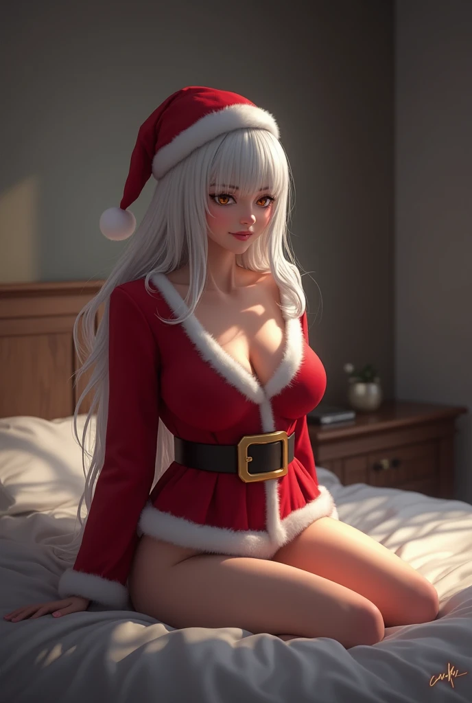 score_9, score_8_up, score_7_up, score_6_up, uncensored, quinella, absurdly long hair, purple eyes, long hair, parted bangs, purple hair, very long hair, hair ornament, horny face, blush face, lips, naughty face, shiny skin, sweating, steaming body, curvy, voluptuous, glowing eyes, heavy breathing, gloves, thighhighs, elbow_gloves, white_legwear, 1girl, cleavage, thighs, hood, swimsuit, red_footwear, blush, christmas, smile, bikini, looking_at_viewer, red_gloves, character_doll, fur_trim, striped, thick_thighs, sack, ribbon, bare_shoulders,