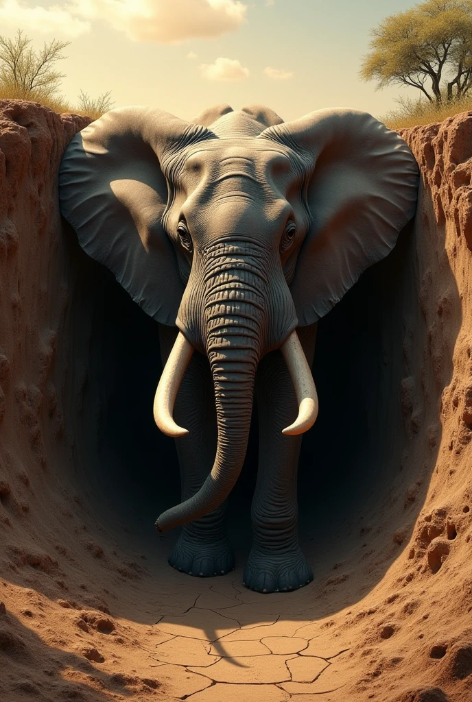 A lonely elephant in a cave