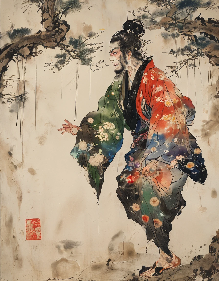 (A world of neon lights:1.5) The woman trembled with anger、Gives off an aura of neon. A neon-like aura of anger envelops her. (A glowing neon dragon tattoo:1.6) on his back glows from a worn-out kimono. For dragon tattoos、It has the power to go out into the world. (flat tinted artwork)(stylish design )(top quality)(simple)(super flat)(contemporary art)(flat and many margins)