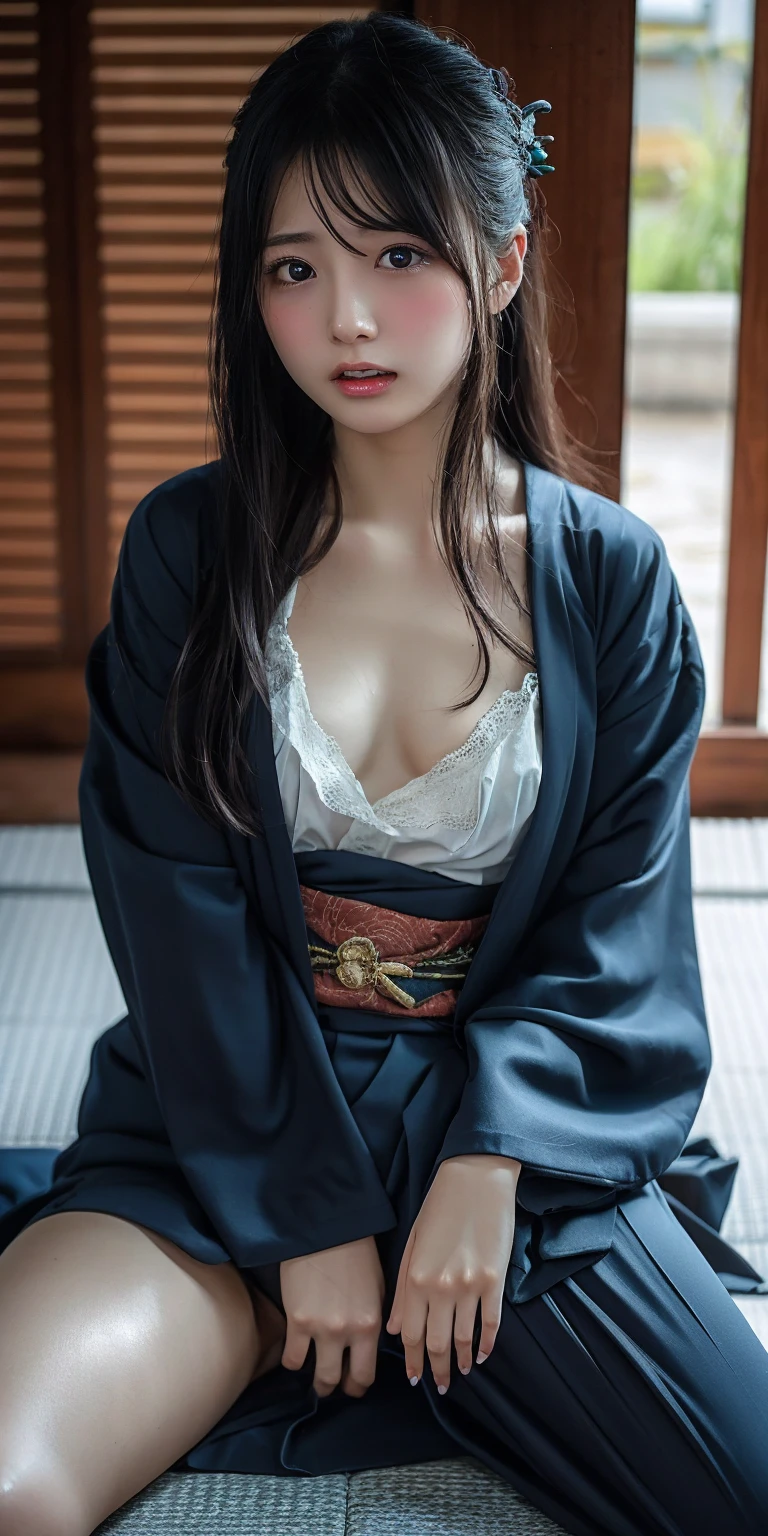 Sadako has a unique atmosphere that exudes eeriness and fear.。Sadako、enchanting smile:1.5,Long black hair hiding her eyes in a white kimono、Appearance is creepy but attractive、flat chest.is standing,stand,flat chestにセクシーin妖艶な立ち脚が魅力的inす♪スプレッド、sweaty crotch、wet crotch、wet crotch、right arm and leg、correct position、delicate、muste piece、beautiful details、colorful、finely、detailed lips、intricate details、(1 woman:1.5)、(Gorgeous in beautiful 30 year old sexy Korean woman:1.1)、(50mm sigma f / 1.4 ZEISS lenses、F1.4、1/800 seconds、ISO100、photography:1.1)flat chest。(photorealistic:1.1)、solo、looking_in_viewer、tall woman、、happy smile、a_From front、earrings、slim_Legs、skinny、Thigh_The Gap、model、Lens flare、choker、(Detailed kimono silhouette:1.5)、Korean explanation、Asian_Street、Asian_traditional_Duan、1 boy、vagina、Gonzo、flat chest:1.5 same、elegant、lift the hem:1.5