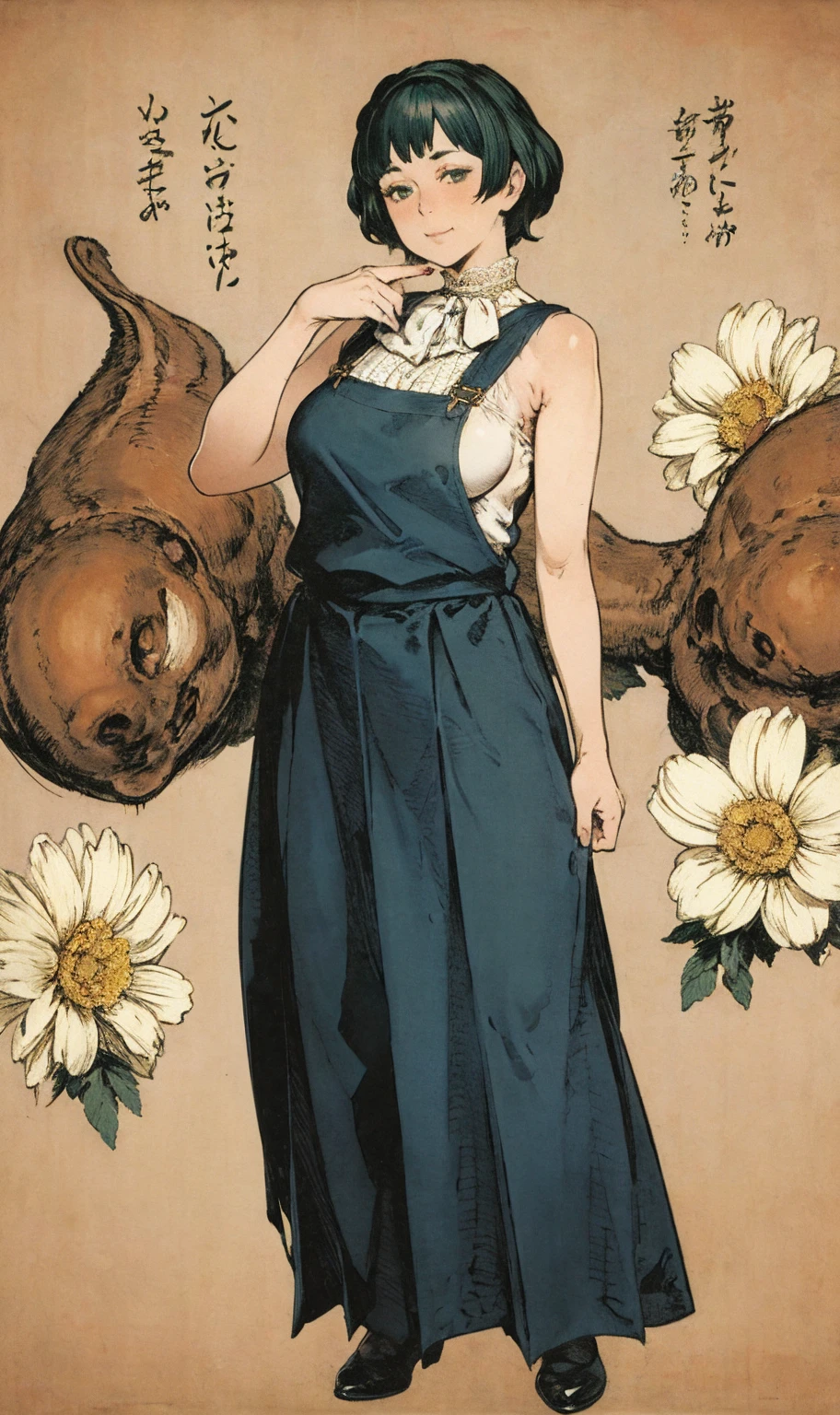 ((High quality work)), The text is clear and concise , The green dress and the beautiful pleated lace complement each other., This enriches the overall picture's layers , Edwardian graceful lace dresses and princess skirts add great appeal, Gesture of turning the back of the hand , also expresses the gentle and elegant side of women.gigantic breasts