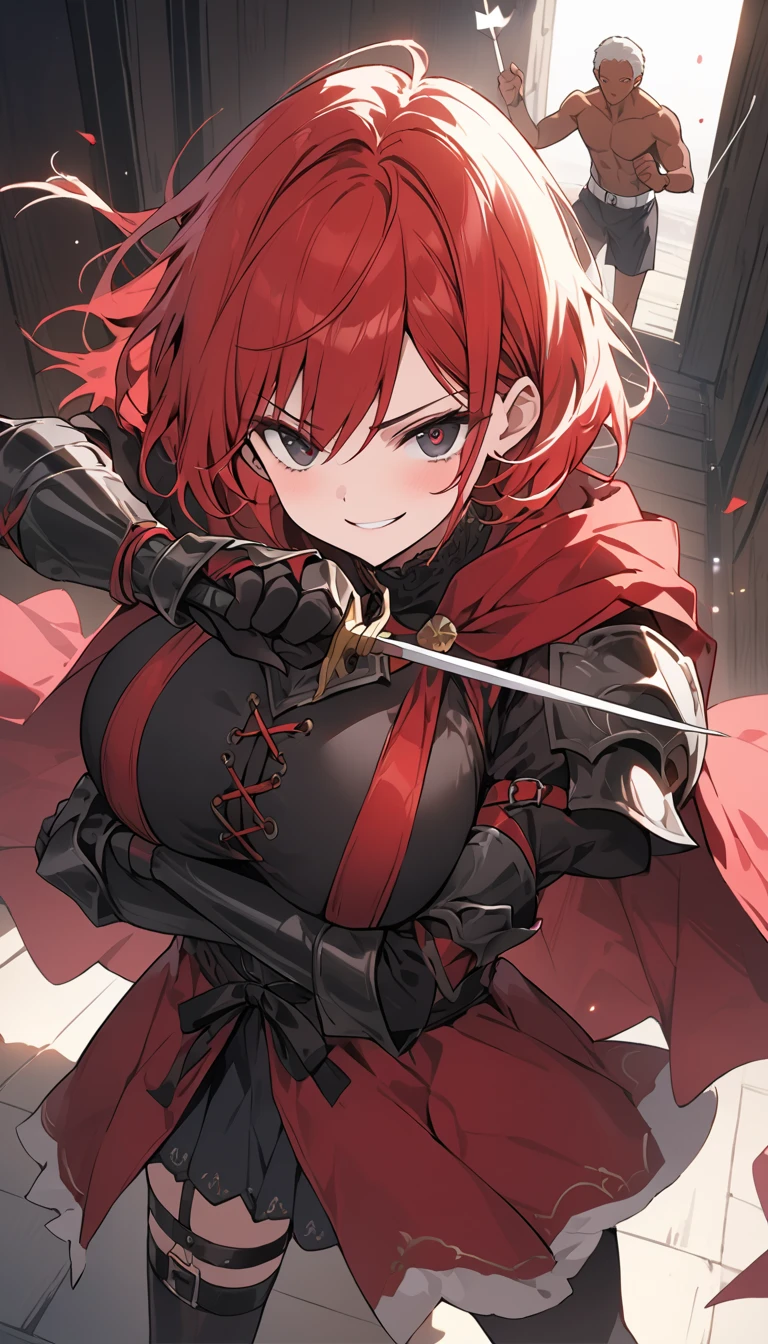Cat Girl,short hair,braid,Tomboy,cute,Passion,Full of vitality,Energetic,Lively,shota,femboy,Red hair,Cat ears,Body hair,furry,furry,Red fur all over,hairy,sword,持sword,佩sword,拿着sword,cloak,cloak,Heroic Style,armor,奇幻armor