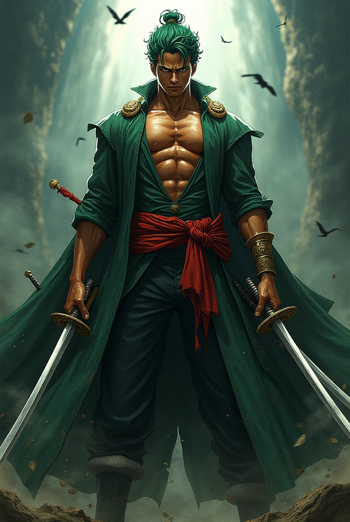 I want a wallpaper. Roronoa zoro's nothing happened pose with the quote Focus, Discipline, Consistency.