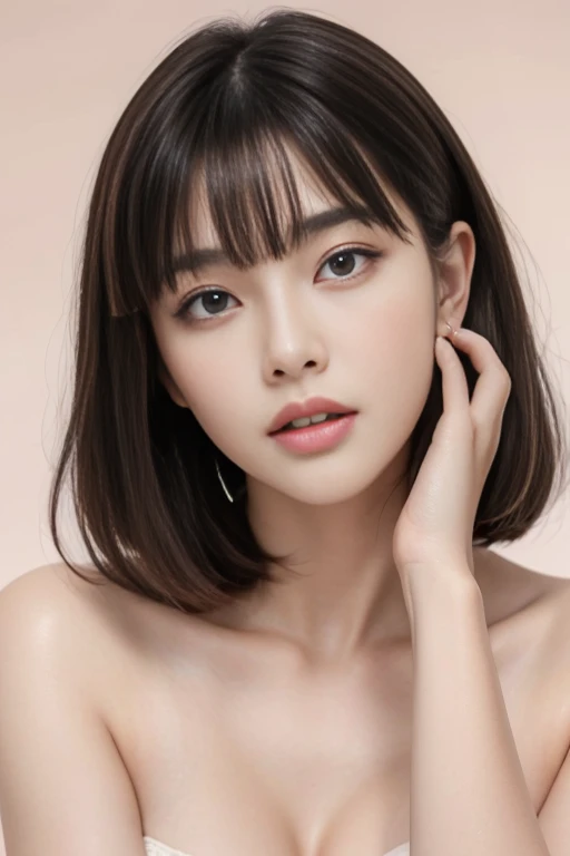 ((Highest quality)),((8K、32k)),(Genuine)、(detailed)、(Beach)、((Bust up shot))、((face closeup))、(White skin)、(Big Breasts)、The best balance between face and shoulder width、Micro Bikini、Shiny Hair、Short Bob、Glowing Skin、Japanese、beauty、Looking into the camera、Thick lips、cute、Hehehe:1.2、Shot with a film camera、RAW shooting、#24、Genuine、フォトGenuine:1.4、Photon Mapping、Physically Based Rendering、Perfect Anatomy、detailedなデコルテ、detailedな目、detailedな二重、detailedな咬筋、detailedな鎖骨、Perfect Fingers、Finger Description、(品質 8K)、((White skin))、Avoid mascara、Hair with movement、detailedな毛穴、Natural light、detailedな描写、Blushing、Fine pores、Perfect cleavage、masterpiece、Blushing、detailedな腹筋、sexy、detailedな脇の下、(slender)、(Upper Body)、detailedな目元、bangs、