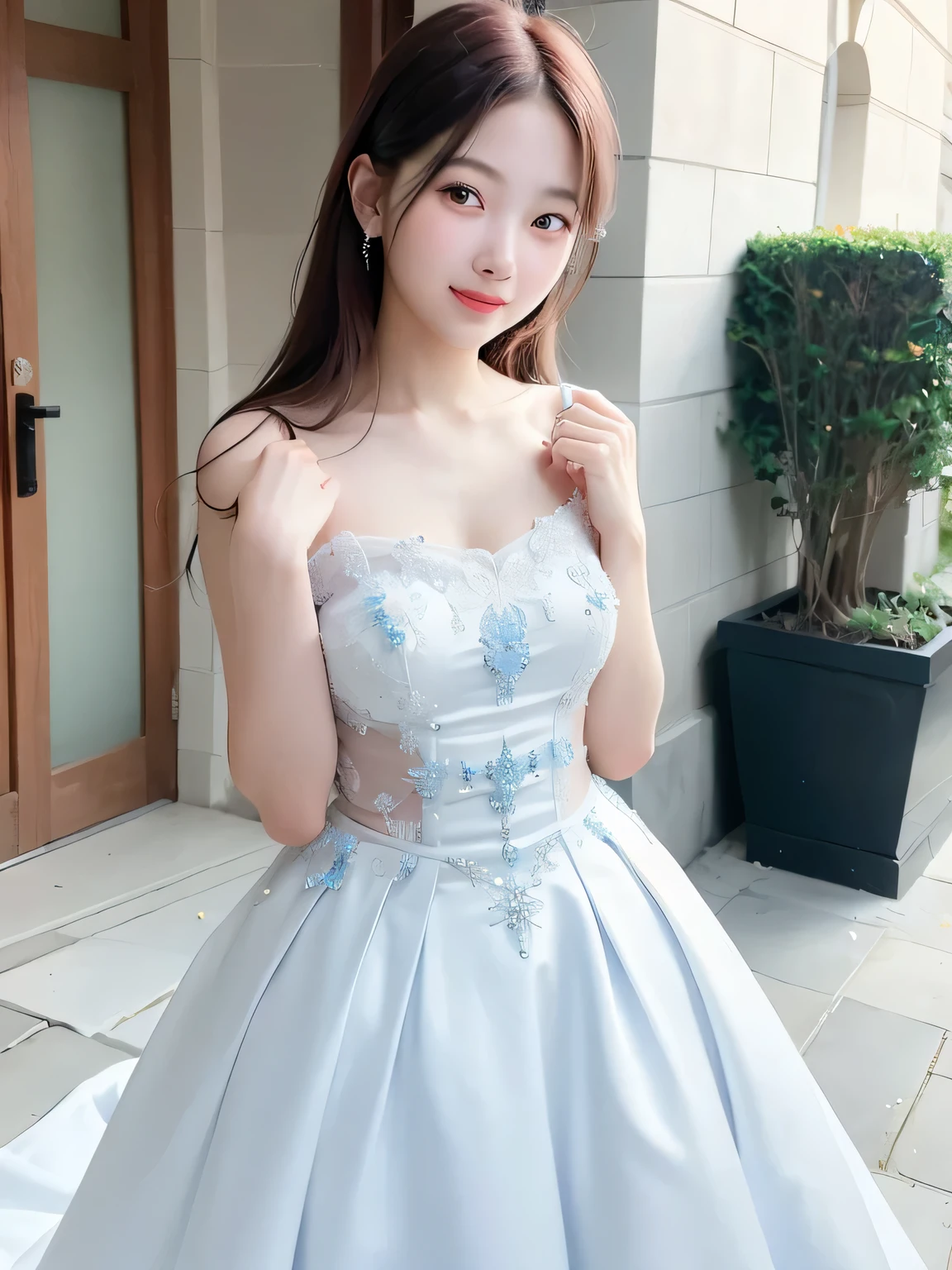 Araffe woman in a blue dress posing for a picture - SeaArt AI