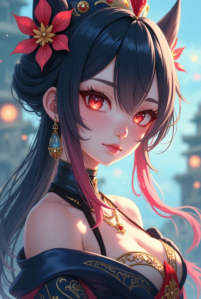 anime girl with red eyes and a sword in her hand, a character portrait inspired by Li Mei-shu, trending on cg society, fantasy art, 4k highly detailed digital art, 8k high quality detailed art, pop japonisme 3 d ultra detailed, stunning digital illustration, 3 d render character art 8 k, digital fantasy art ), beautiful digital artwork
