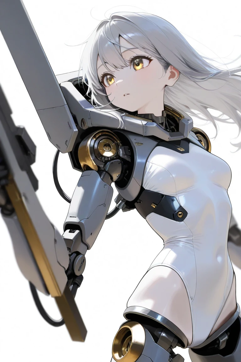 cyborg girl,Silver metal binding,Mechanical bikini bondage,Tech tights,pipelines,Giant laser cannon, Chinese symbol, mottled light and shadow of the old era