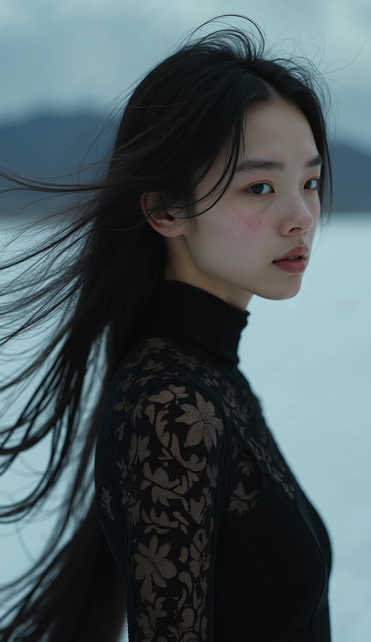 (RAW photo) , (detailed eyes:1.10) , (insane details), japanese , cute, 20 years old, long
windswept hair , red lips , ((((billowing silver satin cape tied at the neck:1.20)))+++,
((naked:1.20))++ , windy hillside, night , photo, realistic, best quality, hires, detailed face,
detailed background, Full body shot , depth of field,