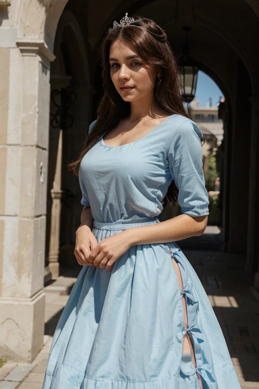 slovenia flag, lovely woman, ((to Ljubjana)), smirk, robe traditional, ((in front of Ljubjana Castle)), pretty face, dragon de Ljuubjana