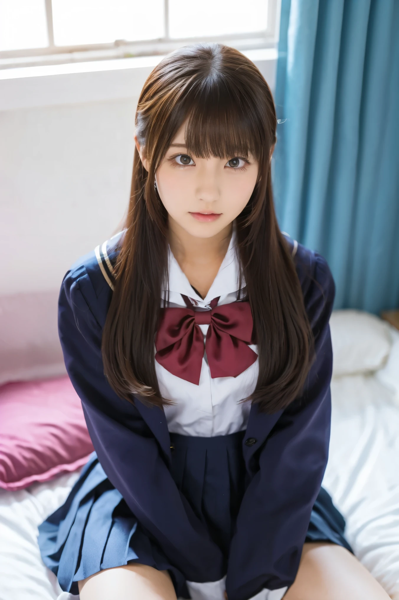  high school girl､ idol､uniform、Sit on the bed