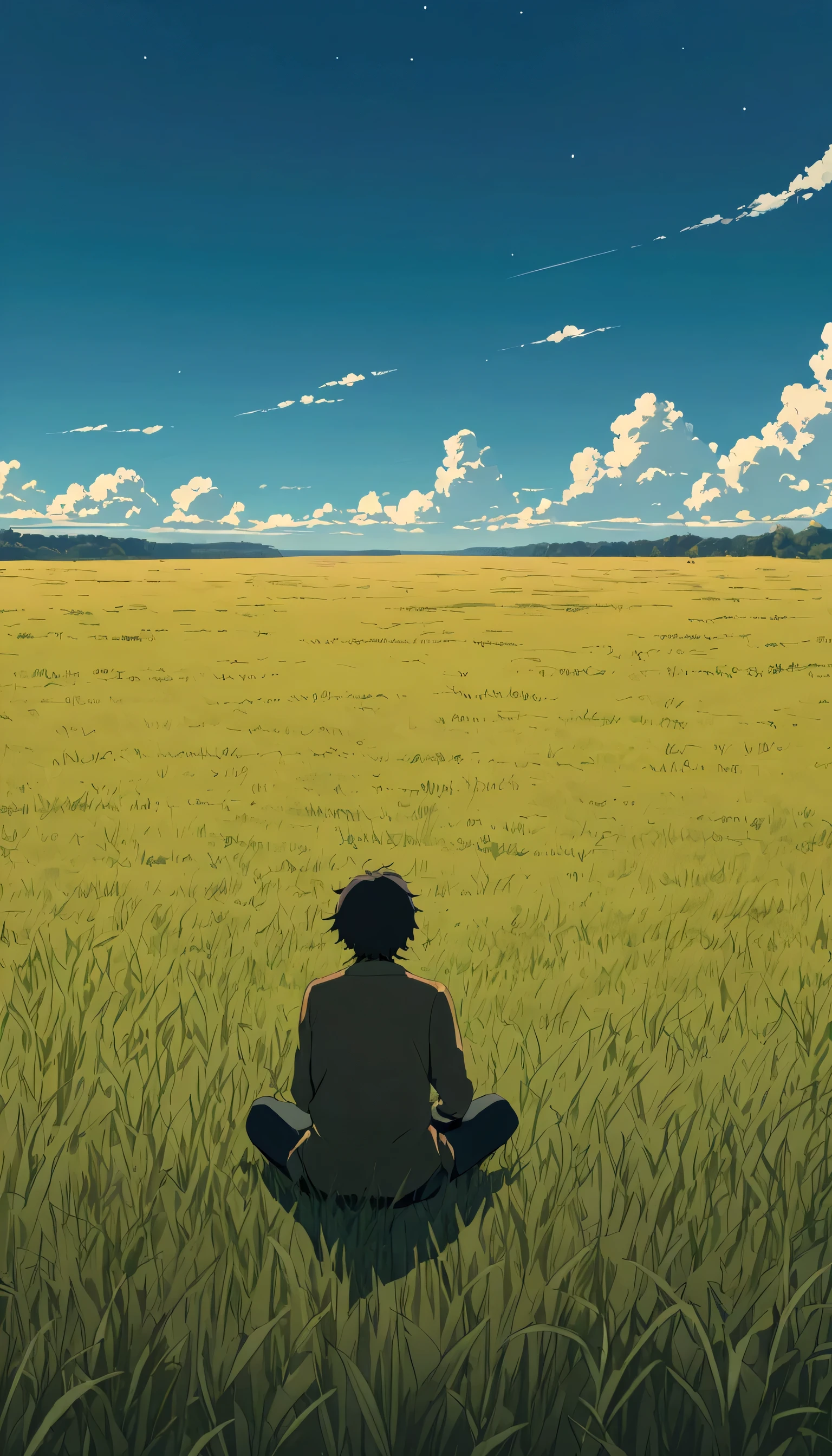 Cloudy, textured clouds anime style Boy sitting on an autumn meadow with lots of clouds, A boy sitting on a cloudy autumn meadow looking at the vast sky, grass, cloudy sky, Makoto Shinkai Cyril Roland, 4k anime art wallpaper, 4k anime art wallpaper, Animated background, 8K anime art wallpaper, Animated background art, Animated landscape wallpaper, Amazing wallpaper, HD wallpaper, 4K animation wallpaper, 4K animation wallpaper, Art by Aries Moros, Art: Bob Biary, AI Art by Ashley Wood, Greg Rutkowski