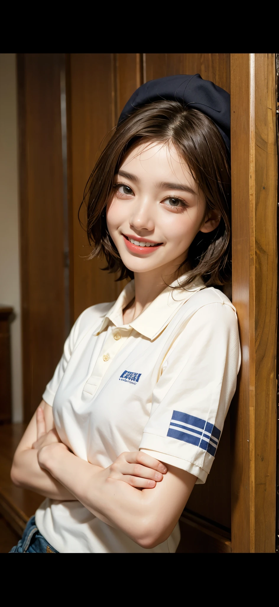 On the way home from a university club、(18 year old woman on train:1.5)、(Looking out the window in the door:1.2)、(Angle from behind her), (The best quality at its best:1.4), (Super detailed), (Very detailed CG unified 16k), Beautiful woman with perfect figure: 1.4, Sharp focus: 1.2, Very detailed, High-quality RAW color photos, Professional photography, Great face and eyes, cosmetics, (Amazingly beautiful girl), ((White polo shirt、Checkered mini skirt:1.5)), Sexy posture，Realistic movie faces, Wide zoomed out view of head to foot length, Full body long view, Realistic, ((Realistic natural orange red hairstyle, Realistic blue eyes)), ( Short Bob Hair:1.5), (necklace:1.5)、, Very beautiful face, Perfect model beauty, Mouth swelling, Highly detailed face and skin texture, Fine grain, double eyelid, Medium chest, smile, Crack, west, (masterpiece), highest quality, High resolution, Very detailed, Blurred Background, Depth of written boundary, Cinema Lighting, Great legs, , Clear, well-maintained skin, (((Women make up the majority of the photo)))