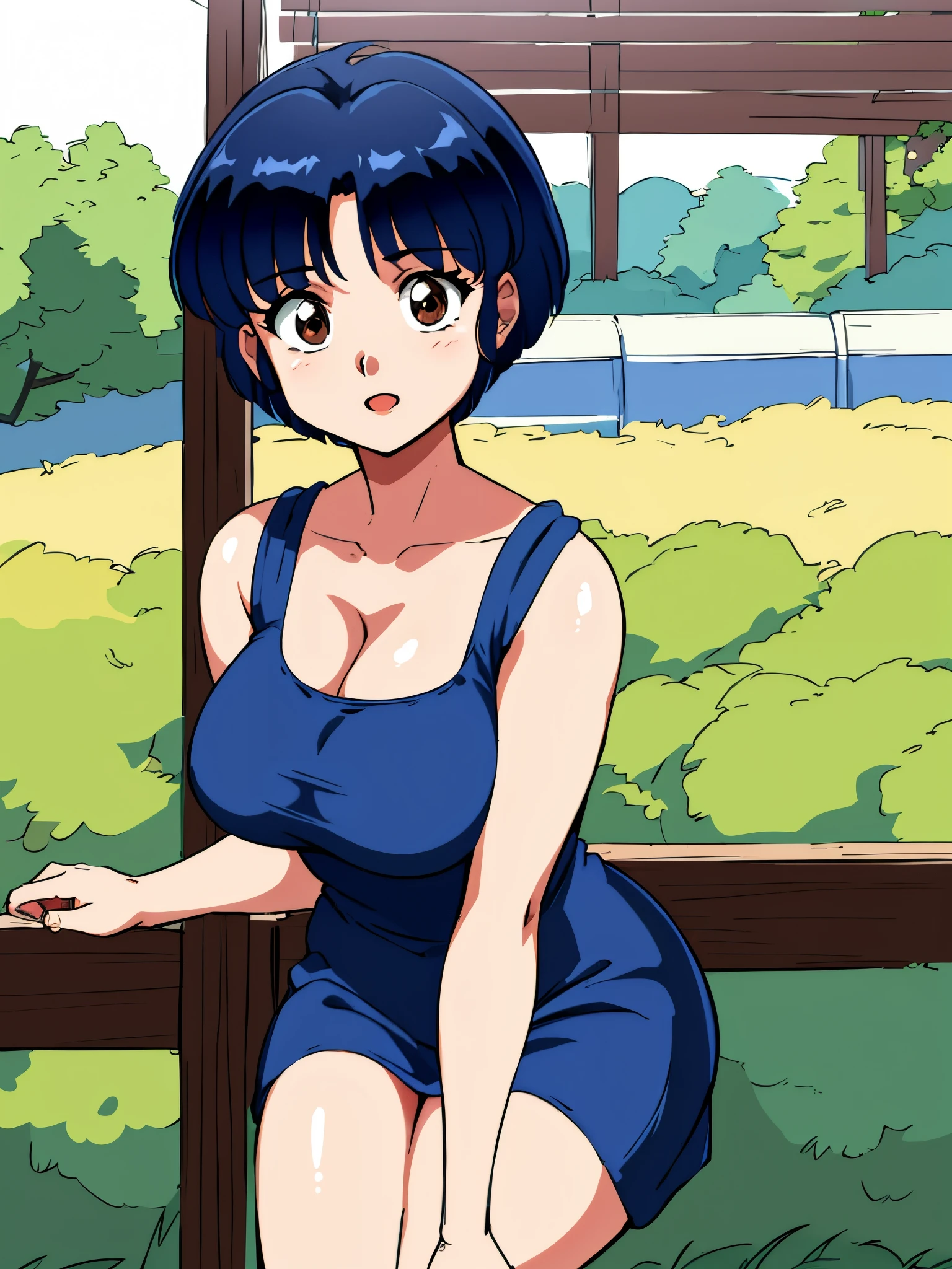  high resolution, CG,  sharp concentration, (8k), (4K), masterpiece, 最 high quality,  detailed skin,  extremely detailed outdoors,  high definition ,   high quality, madder,  Akane Tendo,  short hair,   blue hair ,  brown eyes ,  big breasts, Alone,  1 girl,  Put Your Hand on Your Chest ,   on the bed, Bar Background, Naked,   wave , Ecstatic Face,  is not wearing clothes， in the middle of sex
