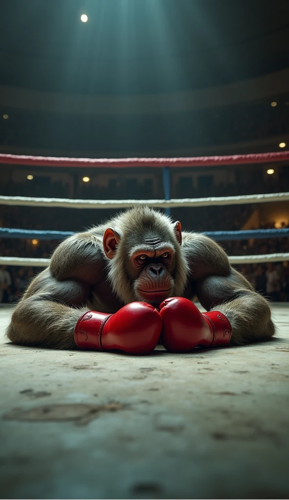 Detailed picture of a male wrestler anthro, (monkey, brown, lean body, long tail) streached at full length on he's back on a wrestling ring, trending on Art Station, Ross Tran, ruan jia, foxovh, ((exhausted expression, get soaked, closing eyes, wearing black wrestler pants, wearing wrestling protective gear, (((dynamic lighting,))), cartoon, composition from directly above