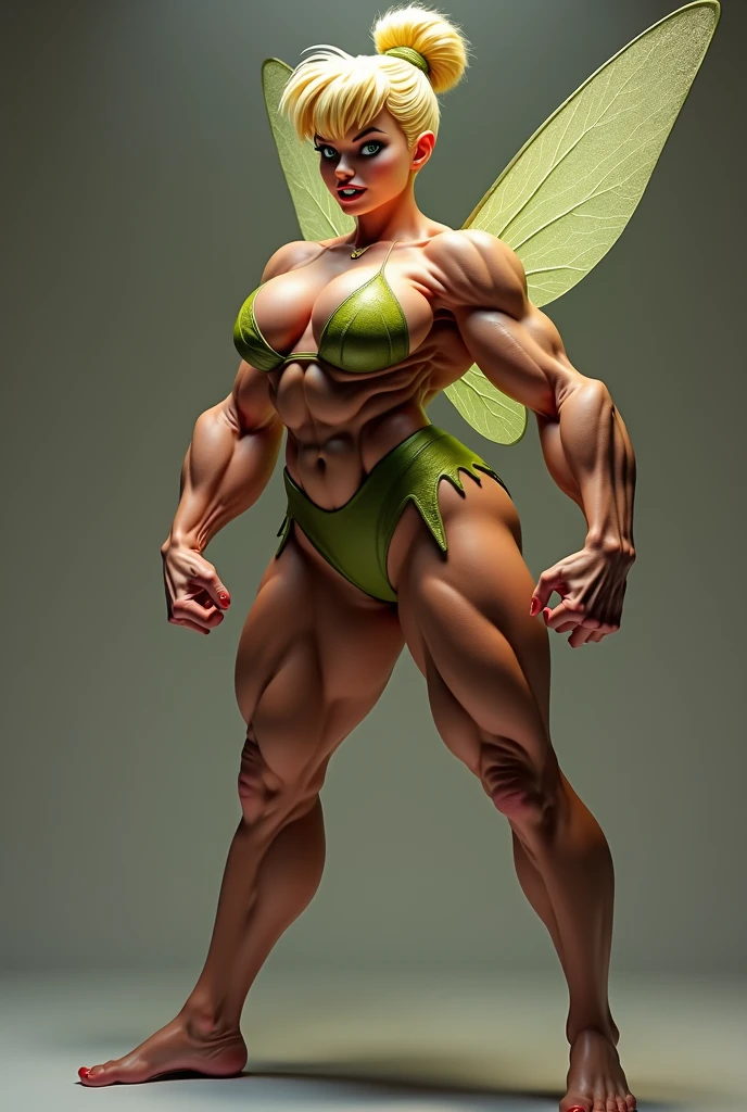 Fairy girl, white long hair, gigantic muscular body, gigantic penis with big balls, 4 arms, full body.