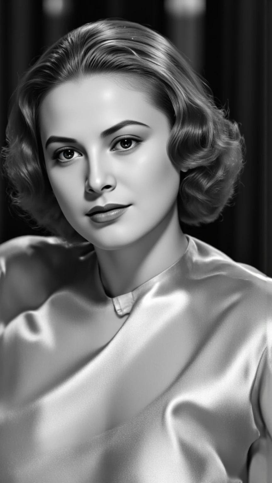 A delicate, watercolor portrays, a nude beautiful Natalie Wood look, medium firm breasts, standing bare feet without background, her features rendered in subtle shading and precise lines. The framing is tight, focusing attention on the subject's serene face. Soft, feathery strokes convey the gentle texture of her hair,