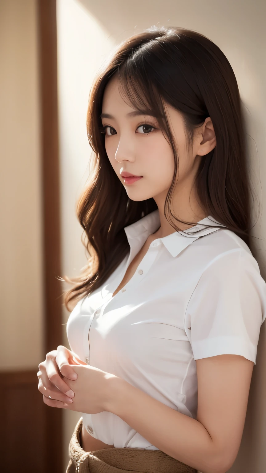 (masterpiece:1.2),(Highest quality),(Very detailed),(High resolution),(Photorealistic Stick),(RAW Photos:1.2),8K,Shooting indoors,Cinema Lighting,a close up of a woman with a white shirt on posing for a picture,Soft portrait shots,Beautiful Japanese Women,Gorgeous face portrait,Eye light,Sharp pupils,Very beautiful face,Beautiful portrait,A lovely and delicate face,Beautiful young Japanese woman,Random hairstyle,Look this way,(Depth of written boundary),(Cinema Lighting),(front),((From above)),(POV shot)
