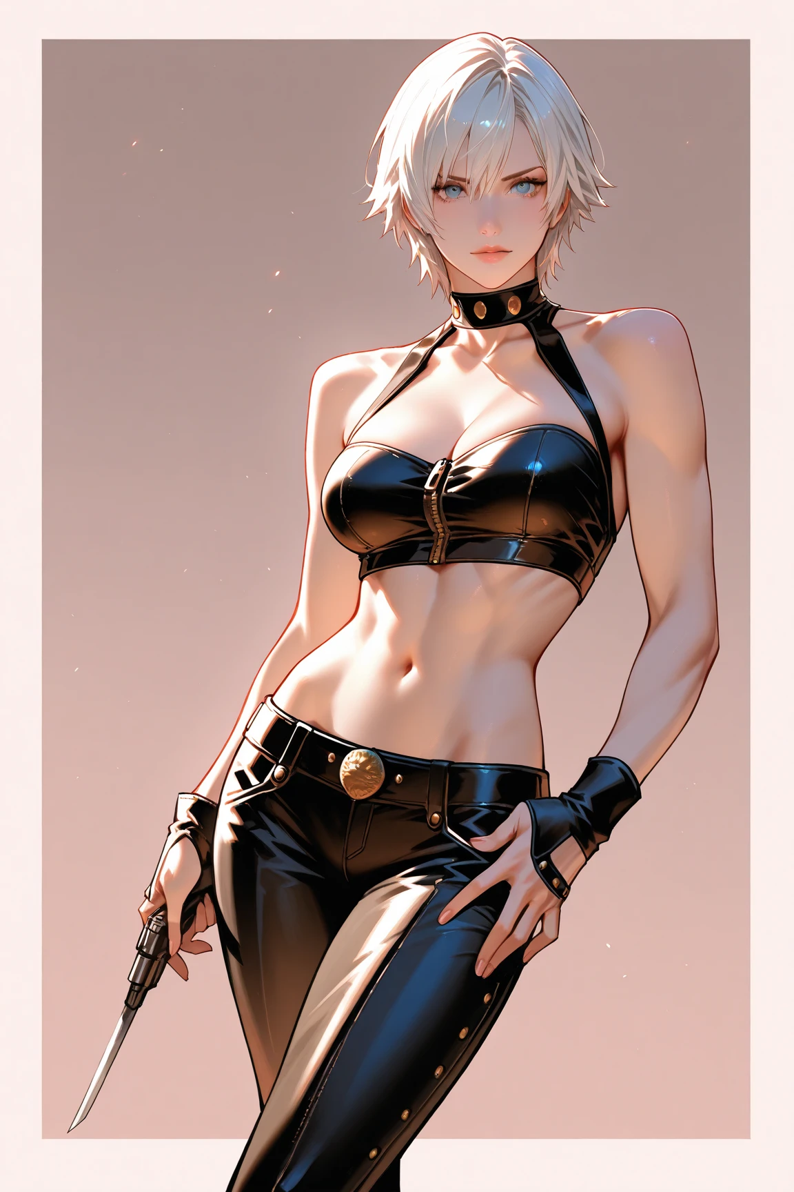 (((Annie Lennox))), (((l mint and coffee ))), (scars), (((Bandaged body))), ((high collar)), (((Quorra))), (((best qualityer: 1.4))), (Unbeatable masterpiece), (hiper HD),(CG 8k hyper-realistic), (((brave face))), (((breasts big))), (((hyper feminine))), sexly girl, Tron,(black bob hair)), ((( sculptural body ))), (((1 Kizi))), Kizi cibernética de 25 anos com perfectbody,,Beautiful and well-groomed face,muscular body:1.2,solid color detailed jacket, (Head to thigh photos), Complex equipment, green dark,long pants,Tight clothes are dark,With white stars and off-white stripes,,,,,Armor Metal Electronic Parts, Poison tattoos ) INFO, Kizi, (((standing alone))), pirralha violent, (((14歳))), sexly, pose de atitude, work of art, post-apocalypse, (((manga style))), bounty hunter, violent, Manic, the way you want, slenderbody, thin but strong, perfectbody, roupa moderna, advanced technology, neon, sleeves with vertical striped pattern, neutral background, (( cowboy shot )). intricate visual