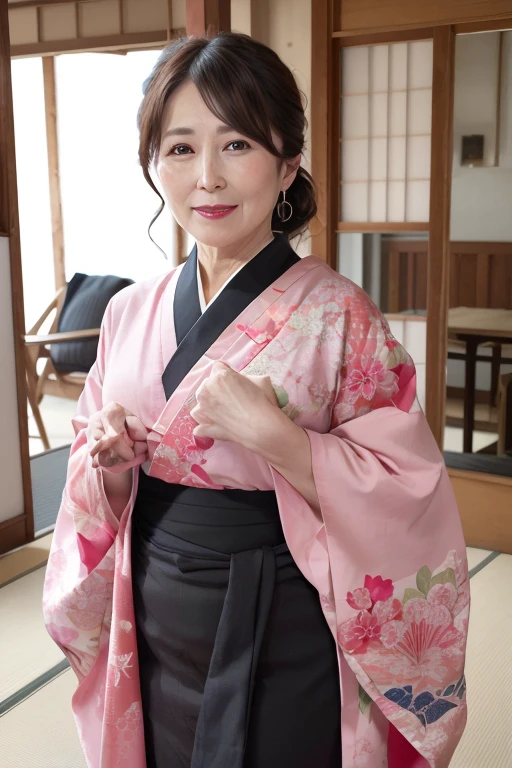Beautiful mature 55 year old Japanese woman, Married women, Fine Lines, Long eyelashes, Shining Eyes, Low Ponytail, Red lipstick, elegant, Gorgeous figure, Pearl Necklace, Large Breasts, Summer clothes, Stylish clothing, sunglassesをかける, sunglasses, parasol, Kyoto in midsummer, (Highest quality,4K,8K,High resolution,masterpiece:1.2),