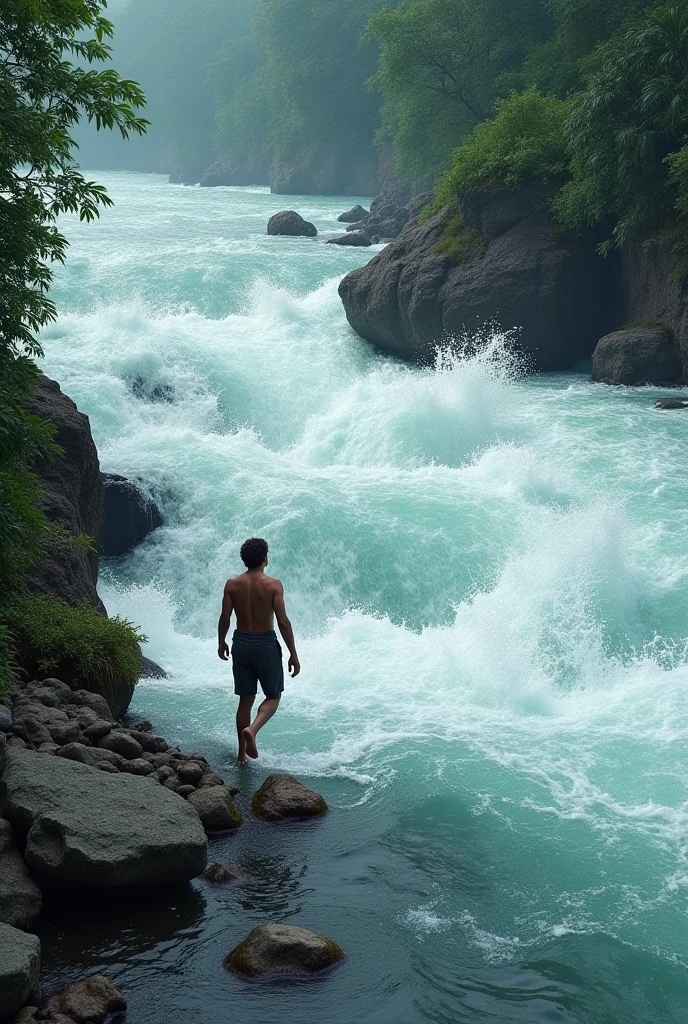 Drawing that represents the following phrase: If you go against the flow, your life will pass you by. 

