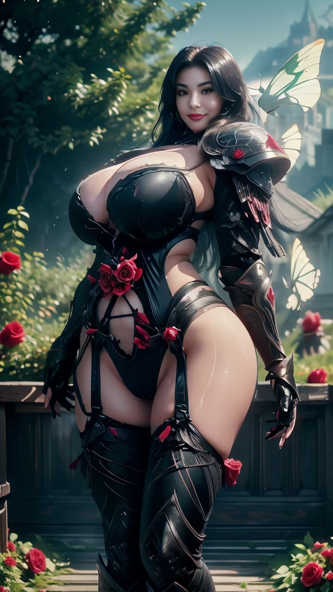 Eliza From Tekken, sensual gothic dress, floresta ao fundo com uma cabana pouco iluminada entre as arvores