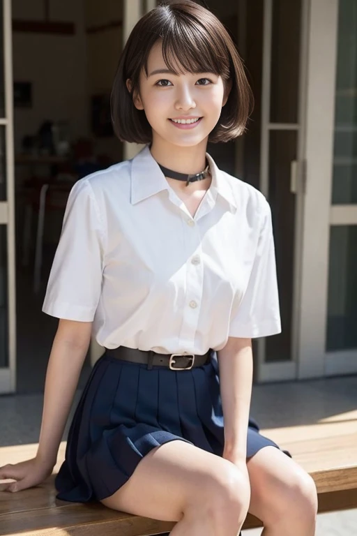 1girl, from below, smile, pretty, black hair, cowboy shot, buruma, bloomers,  