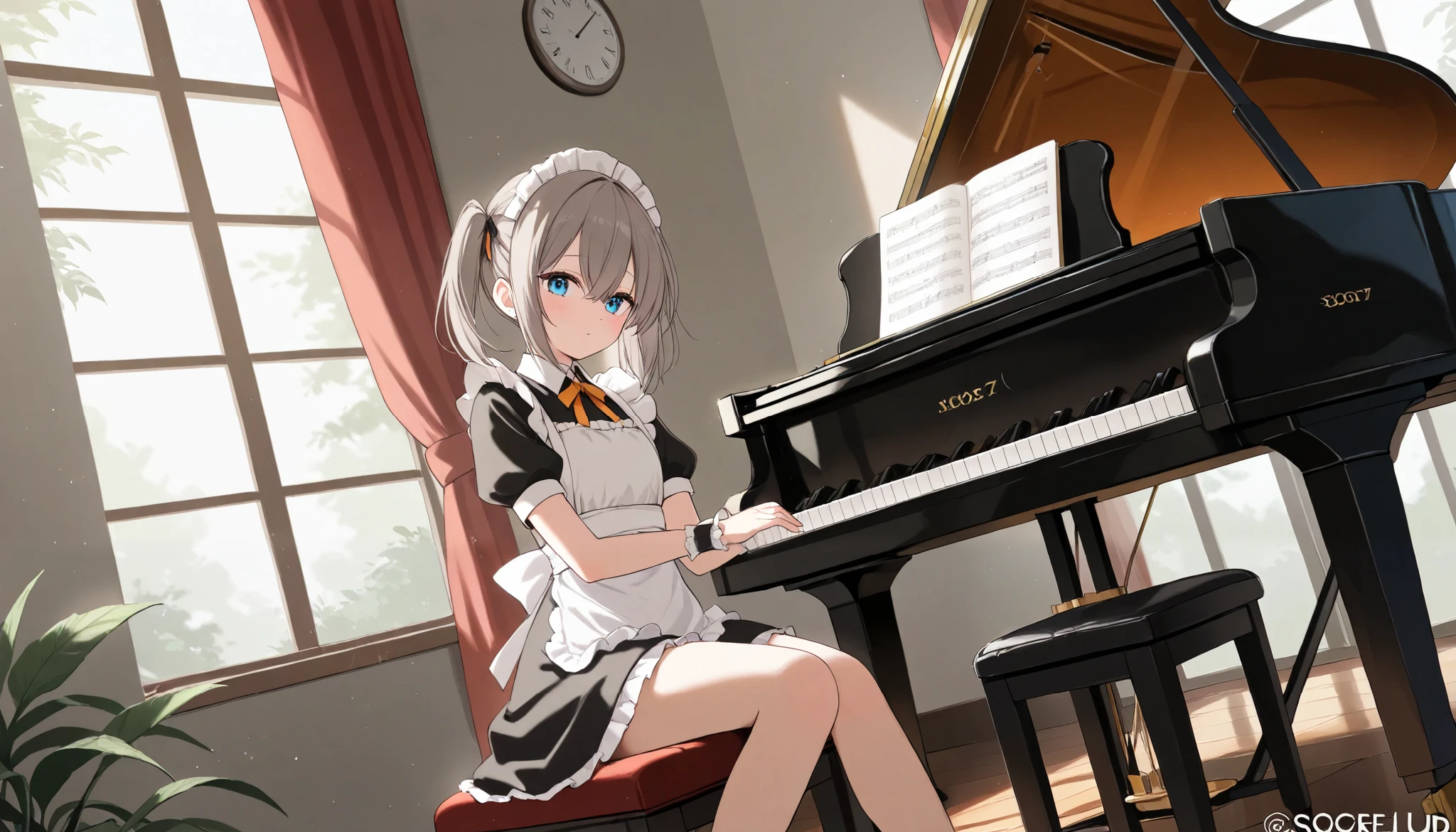 Maid playing piano