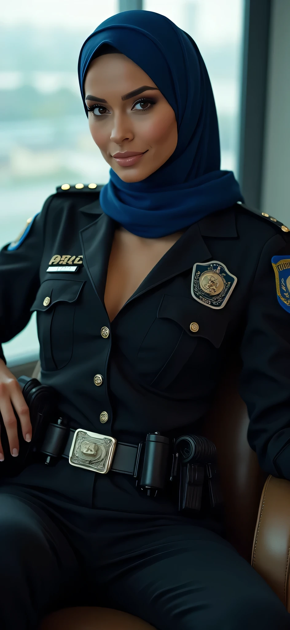((velocity)),Yellow smoke,Attacked by farts, (((Women farting))),(girl farting while talk to another officer)),smiled,blushing,velocity,(Yellow smoke is rising))(a female police), (wearing a police uniform),(standing facing the screen),(her butt facing the screen)) (wear hijab),(Asian woman),(police chief's office),(masterpiece:1.2、top-quality)、(the Extremely Detailed CG Unity 8K Wallpapers、ultra-detailliert、Best Shadows)、(细致背景)、(The best lighting、extremely delicate and beautiful)、depth of fields、1girl in、独奏、upward looking gaze、