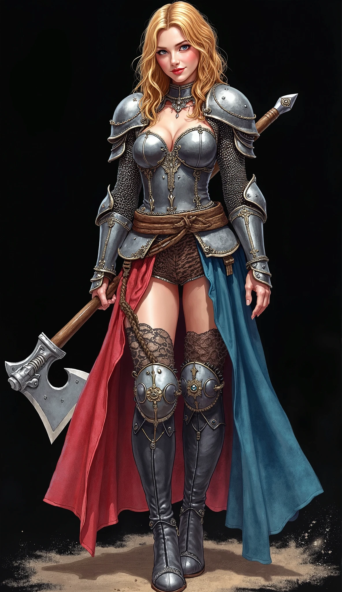 full body beautiful, Persian, knight, bombshell, bomber, Japanese, armor, battlefield, red, starryh