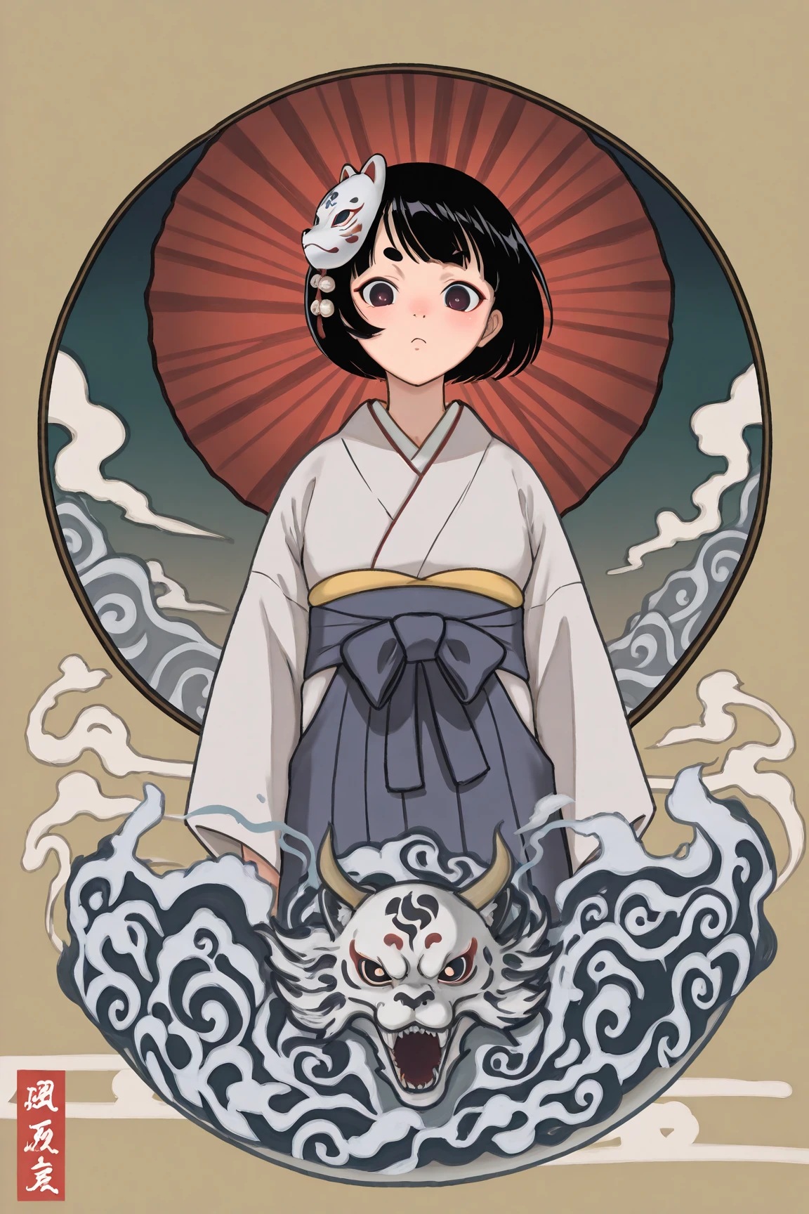 (1 girl:1.2), solo, himecut,traditional japanese clothes, red eyes,cartoon style, joe fenton, a black and white photo of deadpan, camping, unbecoming, gnawling, envy, Ghast (Lovecraftian),calm, soft smile, Wayne Barlowe,, in gochuumon wa usagi desu ka? style, nostalgic
