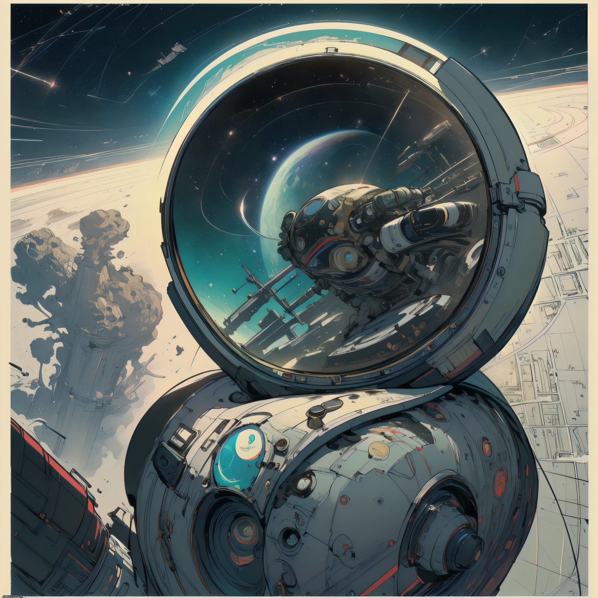 (((masterpiece,best quality))),32K Wallpaper,((( Highly Detailed Poster ))),retro vintage,sci-fi,(((space thriller cinematic movie poster))),(((Bauhaus))),(((mid-century modern))),(((astronomy)))