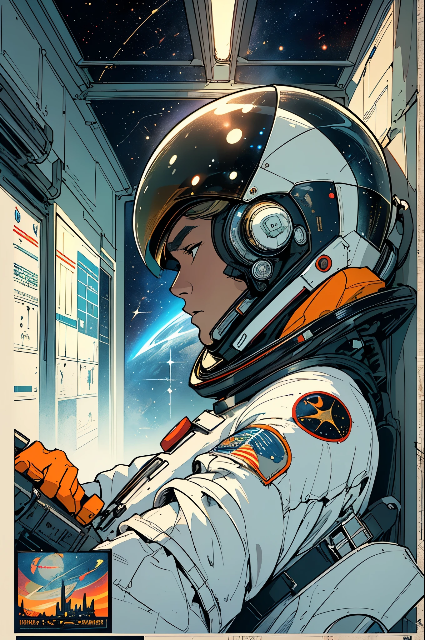 (((masterpiece,best quality))),32K Wallpaper,((( Highly Detailed Poster ))),retro vintage,sci-fi,(((space thriller cinematic movie poster))),(((Bauhaus))),(((mid-century modern))),(((astronomy)))