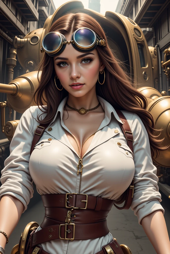 suggestive pose, random hair color, random eye color, tenebrism art style painting,oil on canvas,(((gigantic large natural sagging bosoms,very marked cameltoe))),steampunk airship background landscape,full steampunk clothes intricade detail, WLOP, sakimichan,Greg rutkowski, Alfonse mucha, makoto shinkai, stanley artgem lau, rossdraws, hyperrealistic,trending on Artstation, Unreal Engine 5, 8k,concept art,digital paint, splash art, splash paint, face portrait,grunge painting, by banksy, by greg tocchini, by james gilleard, by joe fenton, by kaethe butcher, insanely detailed, symmetrical, octane render, concept art, artistic, cinematic, ultra sharp focus, highly detailed, vibrant soul, perfection