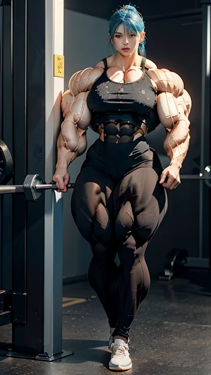 Wolf, muscular, handsome, jogging on treadmill, gym, tall, giant, (((big pecs:1.3))), (((big bulge:1.3))), (((narrow waist:1.2))), (((wide hips:1.2))), (((thick thigh:1.2))), (((wide thigh:1.2))), ((tank top and shorts)), (((realistic)))
