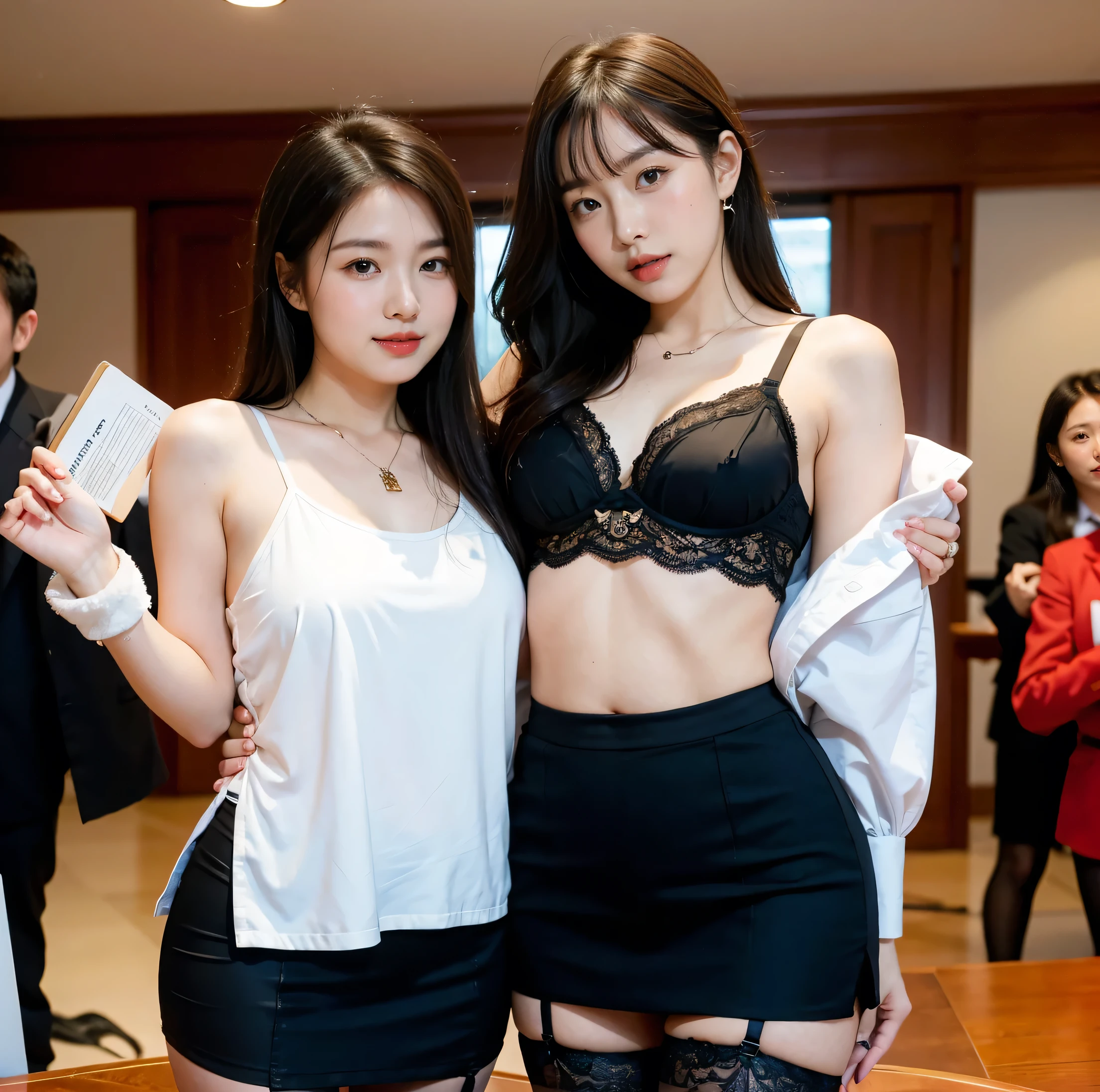 ((in 8K、RAW Photos、best qualtiy、A hyper-realistic:1.2))、(realisticlying、photos realistic:1.4)、beautiful japanese female、Dye her hair blonde、20yr old、intricate detailes、Perfect face、Detailed eyes and mouth、(big butts:1.2)、ass forcus、Detailed nipples、Opens mouth and laughs、A smile、Narrow waist、Erotic、intricate detailes、(nightclubs:1.2)、Beautiful lighting、Detailed mouth、Textured skin、Super Detail、high detailing、High quality、hight resolution、full body Esbian、TOKYOcty、a miniskirt、beautiful hairl、Underpants、stand up、gals、Fancy lighting、happily laughing