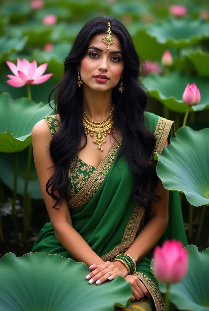 wear green designer printed Saree and blouse, a bindi on the center of the forehead, green saree and green blouse, full body covered in clothes, Indian temples in background, flower basket, very well dressed, going to temple for prayers, golden heavy jewellery, very beautiful 25 year old indian girl, full body photo, mehendi in hands, random hair style, holding Puja plate with Puja items for lord Shiva, lord Shiva temple in background, jewelry, gem, necklace, necklace set, tika, vermilion, nathiya, ear rings, mangalsutra, golden haar, gold bracelet, anklets, thick lips, holding flower basket for Puja in hand, skindentation, parted lips, full body photo from front, beautiful face, beautiful body, (detailed eyes), ulzzang-6500-v1.1, thick eyelashes, long eyelashes, random hair style, broad light, backlighting, bloom, light sparkles, chromatic aberration, sharp focus, Nikon Z 85mm, unparalleled masterpiece, ultra-realistic 8k photos, best quality masterpiece, best quality,
