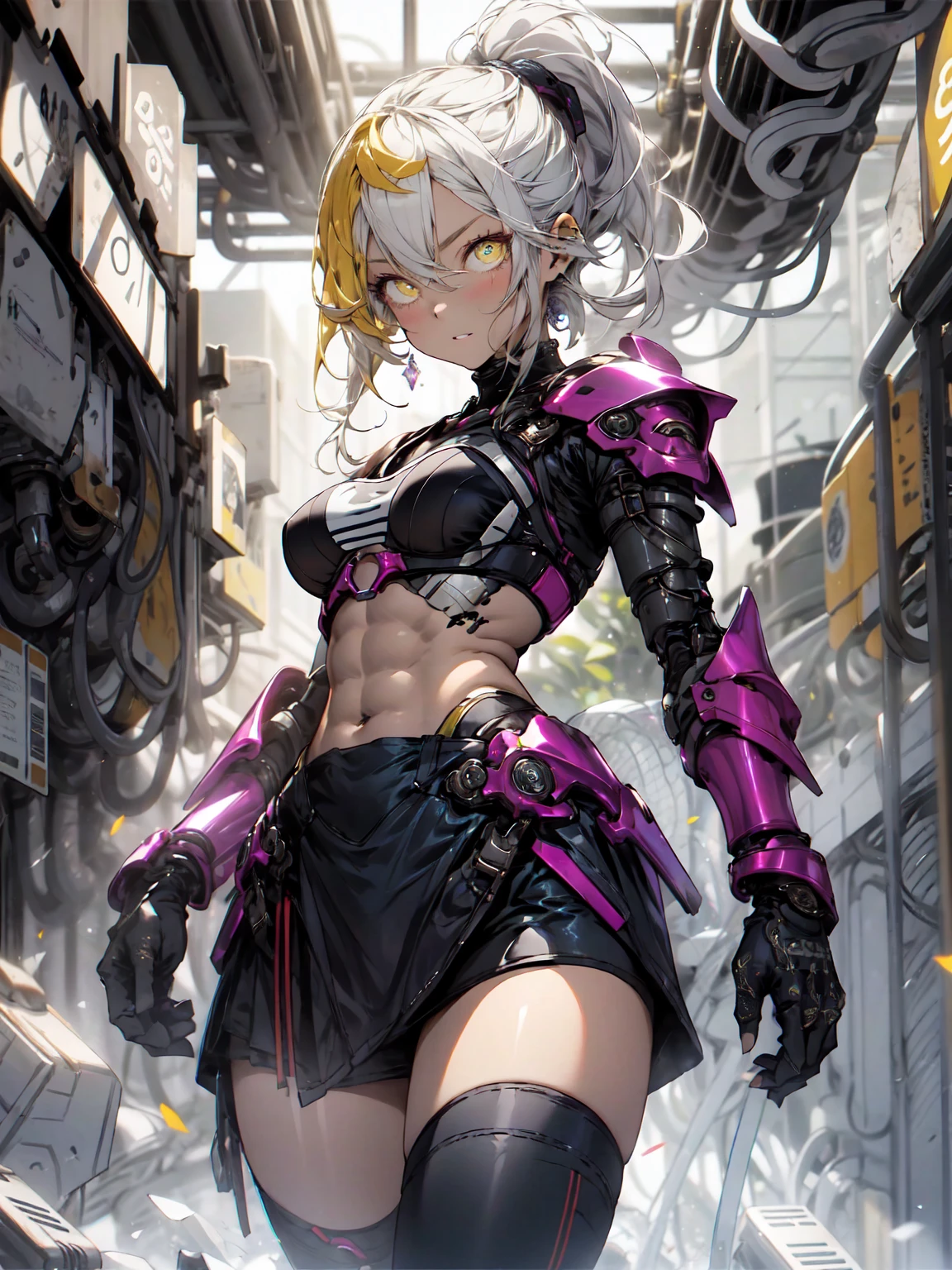 ((masterpiece)), (Highest quality), (Highest quality), ((Super become close, 8K quality)), aesthetics, Cinema Lighting, Soft semi-backlit lighting, (Thin line drawing), Confused, (Optimal Configuration), (High resolution),
Blake
A Rebellious Cyberpunk Dark Elf Female Image,Machinery Armor、Organic Armor Cyborg、Armor Textures、Wearing a cyberpunk shirt with armbands, Cyberpunk Techwear for Women, Techware Occultist, Stylish and edgy outfits, Black trousers, Sleeveless hoodie, Black Tie High Boots, zipper, (Sitting, I sat cross-legged), (Atmospheric perspective),Full moon sky,The dramatic dark atmosphere of the film,
Blake
very become close (Dark Elf), (1 Girl), alone, Perfect Face, become close, Ahoge, (Hair Loop:1.2), white, Shiny Hair, (Braided bangs:1.1), Purple eyes, Shining Eyes, (beautiful and delicate eyelashes, eye shadow, pink eye shadow),A kind smile, Design Art:Haruhiko Mikimoto, by Kawashi, By Yoshitaka Amano,
Blake
((Perfect Anatomy)), Perfect body, Abdominal muscles, Center of chest, Perfect hands, Perfect Face, Beautiful Face, Beautiful Eyes, Perfect Eyes, (Perfect Fingers, Thin fingers), Correct Anatomy, Perfect Legs, (Dark Skin:1.2)
