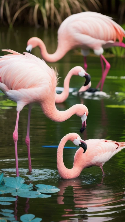 A flamingo is as big as a 5-story building. Standing in the middle of a red light intersection. Realistic image.